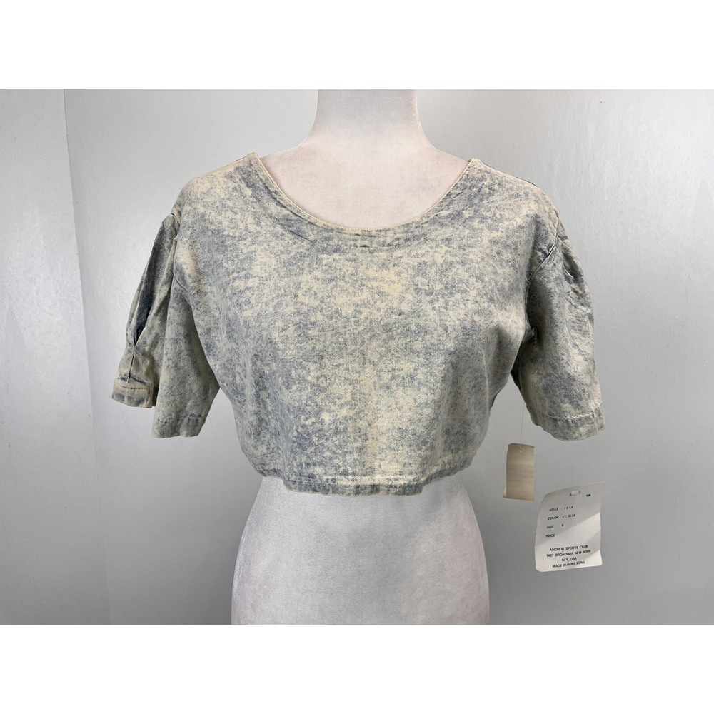 NEW! Andrews Blues Chambray Crop Top Shirt Sz S NOS Deadstock Baby Acid Wash 90s